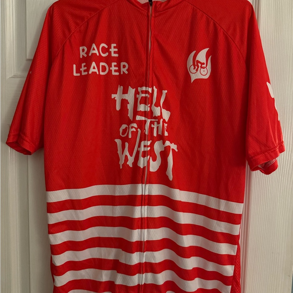 Red Cycling Jersey with White Stripes
